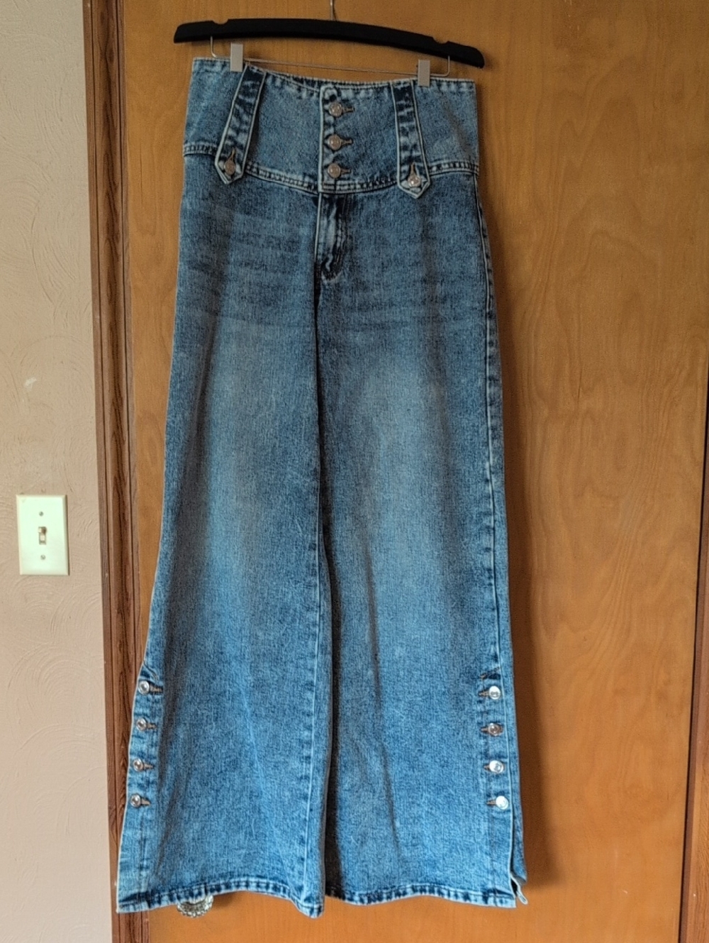 SHEIN Light Blue High-Waist Wide Leg Button-Front Jeans